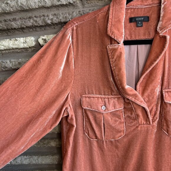 J. Crew Velvet Popover Patch Pockets Copper Pink Cozy Boho Shirt Size Small - Picture 3 of 8